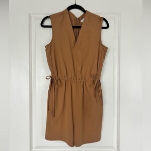 Calvin Klein Sleeveless V-Neck Drawstring Waist Romper Dress in Camel